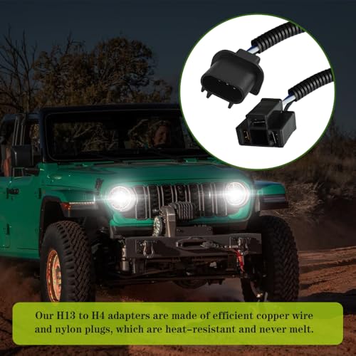 2PCS H13 9008 Male to H4 9003 Female Wiring Harness Adapters, Headlight Wiring Harness, Heavy Duty Retrofit Pigtail Socket, Car Bulb Modification Accessory Compatible with Jeep Wrangler JK JKU