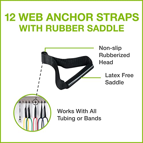 Rubber Saddle Web Anchor Strap — 12 Pack — Perfect for Bands, Bilateral Tubes, and Unilateral Tubes — Physical Rehab Accessory for Clinic, Home, or Gym