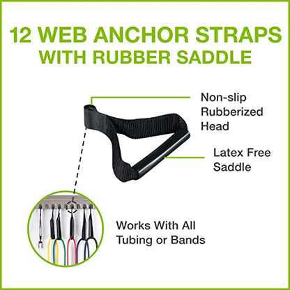 Rubber Saddle Web Anchor Strap — 12 Pack — Perfect for Bands, Bilateral Tubes, and Unilateral Tubes — Physical Rehab Accessory for Clinic, Home, or Gym