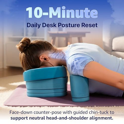 G.StretchAid Face-Down Posture Corrector for Tech Neck & Rounded Shoulders, Guided Chin-Tuck, 4-Level Cervical Support, Neck Stretcher, Travel Case