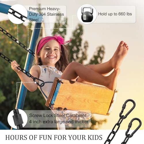 Hanging Swing Chain, 4 Pack 25 Inch 440 Pounds Capacity Heavy Duty Hammock Hardware Kit for Swing Chair, Punching Bag, Hammock, Indoor & Outdoor Gym Accessories (Black)