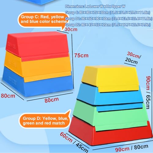 Kids Jumping Boxes for Training, 4 in 1 Soft Plyo Box, Stackable, Weight Upgrade, Safety and Stability, Suitable for Home School Gym Outdoor Activities Exercise(Color:Set D2)