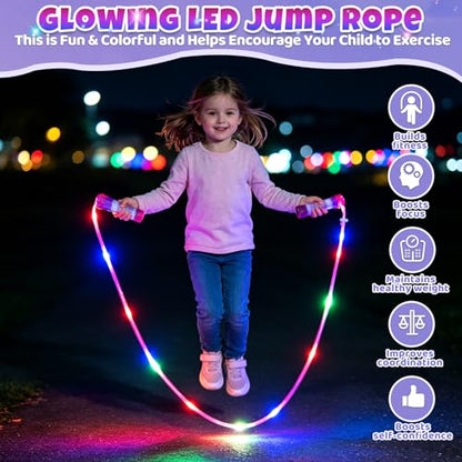 Led Jump Rope for Girls Kids -Glowing Jump Ropes Flashing Colorful Exercise Skipping rope Light Up Luminous Adjustable Skipping Ropes for Girls Boys Women Fitness Weight Loss