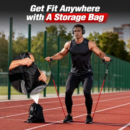 REDCAMP Resistance Bands with Handles, 150LBS Exercise Bands Workout Bands with Door Anchor for Working Out, Workout Bands Set for Men