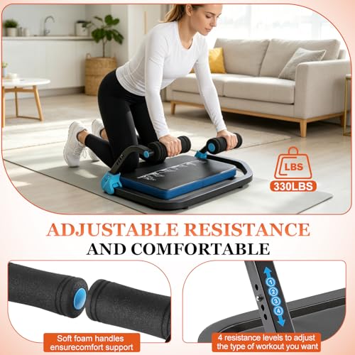 Ab Workout Machine, Adjustable Resistance Ab Trainer with Auto-Rebound, Foldable Sit Up Equipment for Full Body Workout, Core, Arms & Legs Training for Home Gym