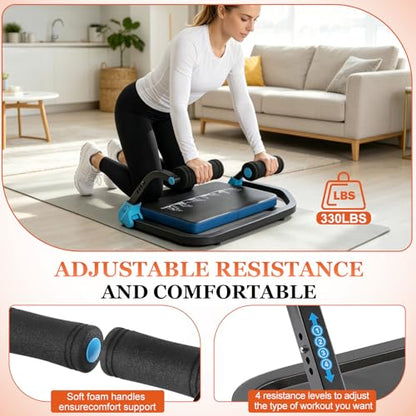 Ab Workout Machine, Adjustable Resistance Ab Trainer with Auto-Rebound, Foldable Sit Up Equipment for Full Body Workout, Core, Arms & Legs Training for Home Gym