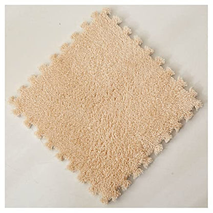 12 Pieces Thickened Plush Foam Interlocking Floor Mat,Fluffy Square Foam Tiles with 12 Edgings,Soft Anti-Slip Puzzle Area Rug Playmat for Bedroom,12X12inch,12 Tiles/11.6 Sq.Ft,Camel - color: Camel