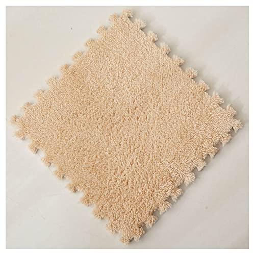12 Pieces Thickened Plush Foam Interlocking Floor Mat,Fluffy Square Foam Tiles with 12 Edgings,Soft Anti-Slip Puzzle Area Rug Playmat for Bedroom,12X12inch,12 Tiles/11.6 Sq.Ft,Camel - color: Camel