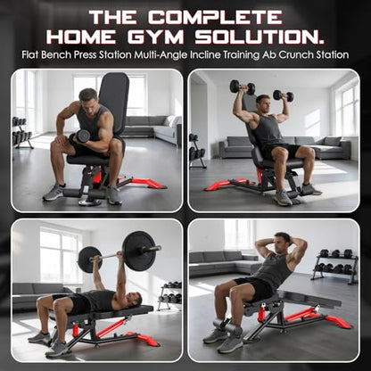 Commercial Adjustable Weight Bench, Heavy Duty 1800LBS Workout Bench for Home Gym, Flat, Decline, Incline Bench Press with Removable Leg for Full Body Strength Training