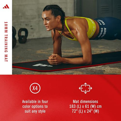 adidas 10mm Extra Thick Training Mat with Carrying Strap and Non-Slip Textured Base - Cushioned Workout Mat for Home Gym, Floor Workouts, and Intense Exercises - Portable and Durable