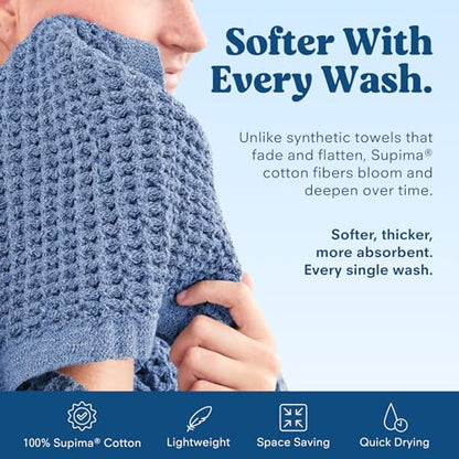 ONSEN Supima® Waffle Hand Towels, Quick Dry Lint Free 100% USA Cotton, Lightweight Absorbent Hand Towel Set, 16x30 in (Denim Blue, Hand Towel 2-Pack) - color: Denim Blue, size: Hand Towel 2-Pack