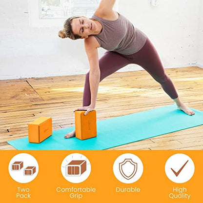 Sol Living Yoga Blocks 2 Pack High Density EVA Foam Yoga Cushion Stretching Pilates Meditation Exercise Equipment Support Deepen Poses Odor Free Non Slip Yoga Accessories - 4" x 6" x 9"- Tango - color: Tango