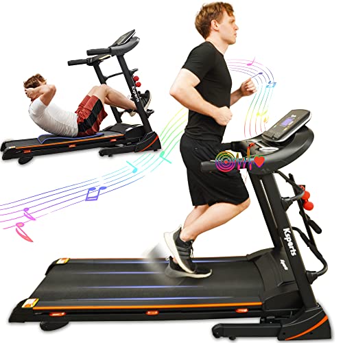 Foldable 16.5 Inch Cardio Fitness Portable Treadmill with Bluetooth Connectivity, LCD Display, and Tracking Apps for Home Gym Equipment, Black - color: Black Large