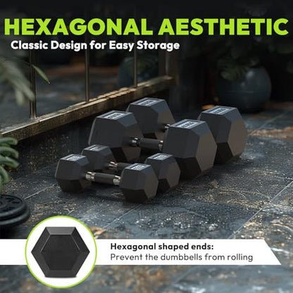 Hex Dumbbell Sets, 90-640 lb Rubber Encased Exercise & Fitness Dumbbells Set, Hand Weight for Strength Training, Weight Dumbbells