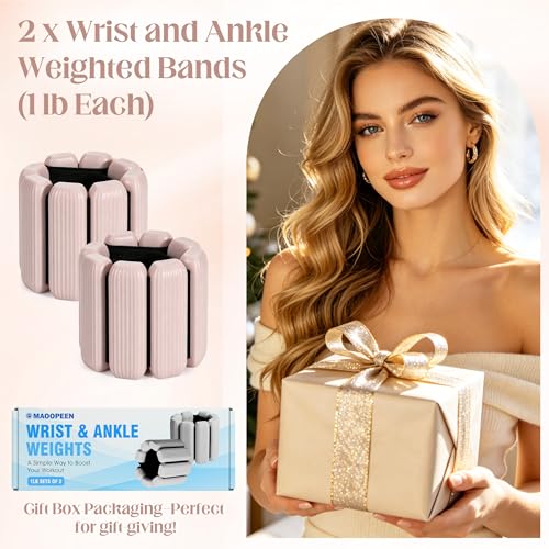Wrist Weights Set, 2Pack Adjustable Ankle Weights for Women/Men(1 lb Each), Silicone Weighted Bangles for Yoga, Pilates, Running & Walking, Arm & Leg Weights - color: Beige