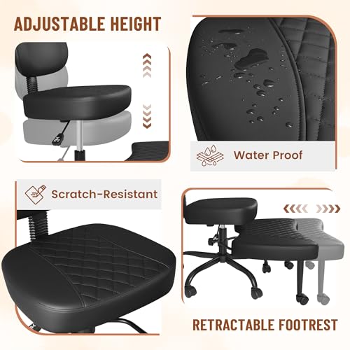Homall Ergonomic Cross Legged Office Desk Chair with Wheels, 360° Swivel and Adjustable Height for Meditation and ADHD,Criss Cross Kneeling Chair with Lumbar Support (Leather, Black) - color: Black