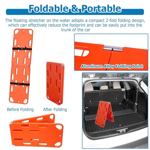 Spine Board for Water Rescue, Foldable Spine Board Stretcher Backboard with 2 Adjustable Straps, Lightweight PE Rescue Spine Boards for Patient Transport