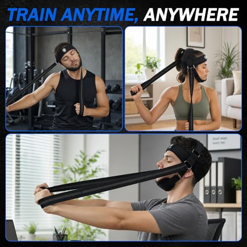 Neck Harness with Resistance Bands - Adjustable Head Trainer with Chin Pad & Top Strap for Strengthening - Manual Resistance Neck Exerciser for Boxing, Stretching and Posture Recovery - Portable Gym Equipment