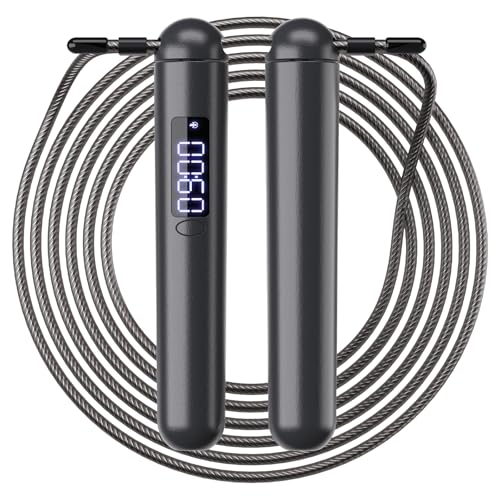 Smart Jump Rope for Women – Calorie Counter That Helps You Lose Weight | 4 Modes for Beginner to HIIT | Smooth Steel Wire, No Cutting, Type-C | Home & Cardio Workout - color: Black