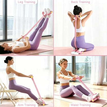 Pedal Resistance Band with Handle, 6-Tubes Tesistance Bands with Handles, Natural Rubber Foot Pedal Resistance Band, Multifunctional Exercise Bands for Abdomen, Waist, Arm, Leg - Pink