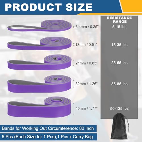 Resistance Bands for Working Out, Pull Up Bands, Pull Up Assistance Straps with Carry Bag for Home/Gym - color: Purple/Gray