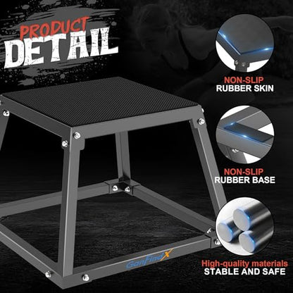 GanFindX Steel Plyometric Jump Box,12/18 Inch Heavy Duty Plyo Platform, Non-Slip Workout Step Box for Home Gym, Agility, Strength & Conditioning Training