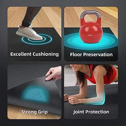 GymCope Large Exercise Mat for Home Workouts, 12x6/10x6/9x6/8x6/7x5/6x4 ft - color: 6'*4'Black