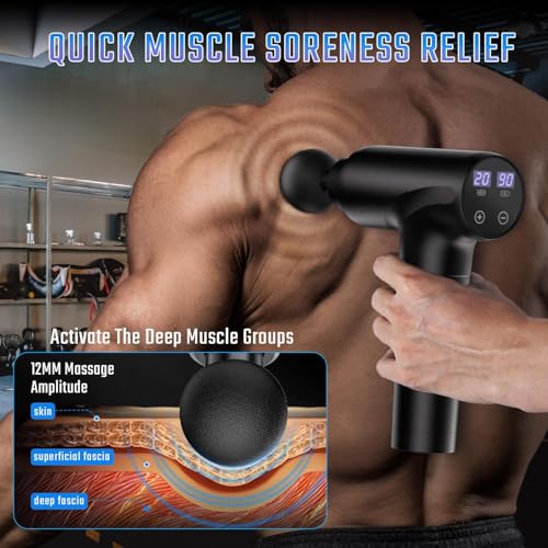 cotsoco Massage Gun Deep Tissue, Muscle Massage Gun with 9 Attachment Heads 20 Speeds & Silent Brushless Motor for Pain Relief, Handheld Percussion Back Massager Gun, Fathers Day Dad Gifts(Black)
