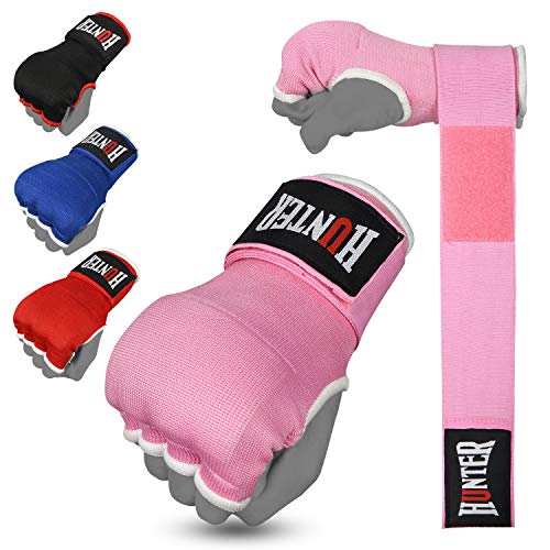 HUNTER Gel Boxing Hand Wraps for Men & Women, Quick Inner Gloves with Wrist Support for MMA, Muay Thai, Kickboxing & Martial Arts Training, Knuckle Protection (Pair) - color: Pink, size: Large-X-Large