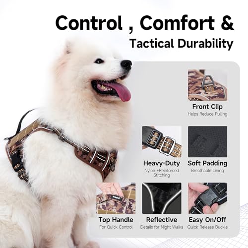 Tactical Dog Harness for Large Dogs, No Pull Military Service Dog Vest with Handle&Molle, Heavy Duty Reflective Adjustable Harnesses for Training Walking Hiking German Shepherd Golden Retriever
