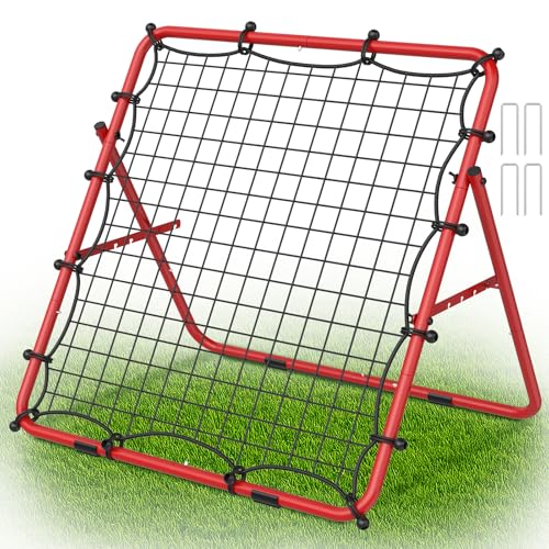 LIANTRAL Baseball Rebounder Net, Adjustable Bounce Back Trainer for Soccer, Volleyball, Softball, Portable Folding Rebounder for Passing & Shooting Practice, Volleyball Rebound Net for Kids, Red