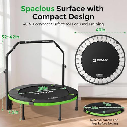 BCAN SP3 40/48" Exercise Rebounder Trampoline for Adults, Handlebar, Indoor - color: 40IN-U-Handle-Green