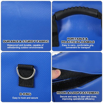 5 Pack Waterproof Sandbags with Handles, Heavy-Duty 50lb Capacity Vinyl Anchor Weights, Training Sand Sack for Securing Inflatable Bounce Houses, Water Slides, Tents & Backyard Parties(Blue)