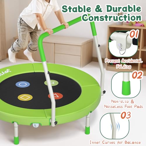 3FT Toddler Trampoline with Adjustable Handlebar, 36" Foldable & Spring-Free, Mini Kids Indoor Outdoor Trampoline for Ages 1-6, Noiseless Jumping Mat, Safe & Sturdy Design, Supports Up to 100 lbs