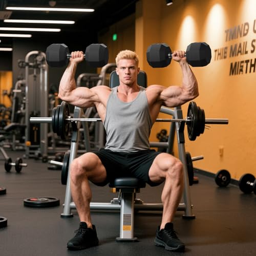 Rubber Coated Hex Dumbbell Weight Set, Multiple Sizes Exercise & Fitness Dumbbells,100LB Set or 110LB Set, 35-50 Lbs Pairs, Hand Weight for Muscle Toning, Strength Building & Full Body Workout