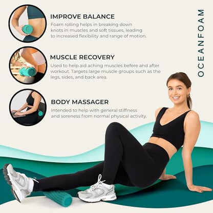 Ripple Travel Foam Roller (11" x 3.35") Firm Mini Foam Roller for Physical Therapy, Deep Tissue Massage, Back Pain - High Density, Ergonomic Wave Textured - Yoga, Pilates, Exercise (Jade) - color: Jade