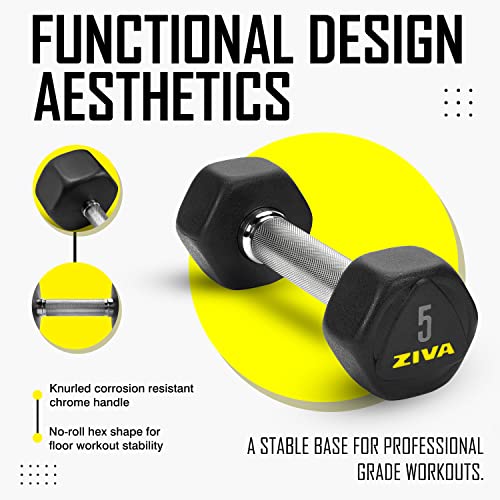 ZIVA Premium Hex Dumbbells – Commercial Grade Rubber Urethane Coated Free Weights for Strength Training, Weightlifting, Home Gym – Durable Steel Core – Sold in Pairs and Sets - style: b) 5lb BK