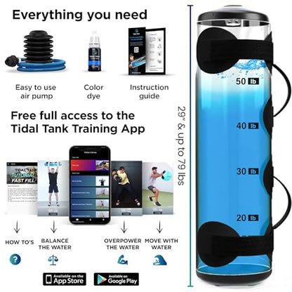 Tidal Tank Tube - The Original Aqua Bag - Water Weight Bag up to 79 lbs - Adjustable Workout Sand Bags Weights Alternative - Portable Sandbag Fitness Equipment Set, Home Exercise Gym - Including App - color: Extra large: max. 70 lb