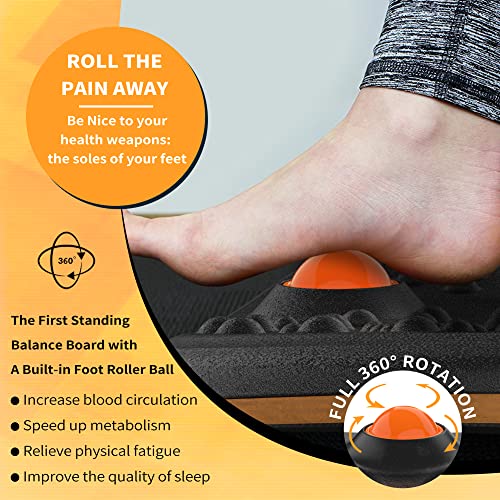 Trobing Standing Desk Mat Balance Board with Rollerball, Wooden Wobble Anti Fatigue Mat Balance Board for Standing Desk, Home Office Non-Slip Comfort Floor Mat to Relieve Foot, Knee, and Back Pain - color: A: Medium Black ( 21 inch ）