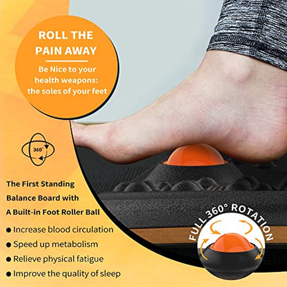 Trobing Standing Desk Mat Balance Board with Rollerball, Wooden Wobble Anti Fatigue Mat Balance Board for Standing Desk, Home Office Non-Slip Comfort Floor Mat to Relieve Foot, Knee, and Back Pain - color: A: Medium Black ( 21 inch ）