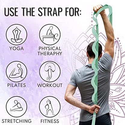 Stretching Strap with 10 Loops – Non-Elastic Yoga Strap for Physical Therapy – Stretch Band for Hamstring, Leg, Hip & Knee Rehab – Pilates, Flexibility & Mobility Exercise for Men & Women