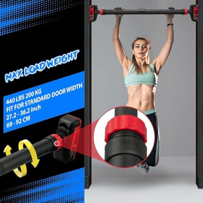 Garvee Pull Up Bar for Doorway,Adjustable Chin Up Bar for with Level Meter - color: Red and Black