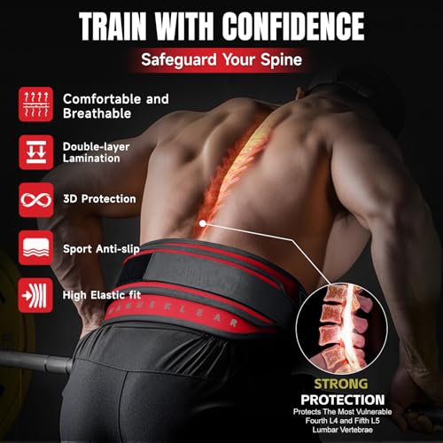 MANUEKLEAR 2-in-1 Weightlifting Belt & Dip Belt with 36.7 IN Rope, Double-Layer Weight Lifting Belts, Powerlifting Gym Weighted Belt for Pull Up Squat - color: Vibrant Red, size: XL(38-41in)