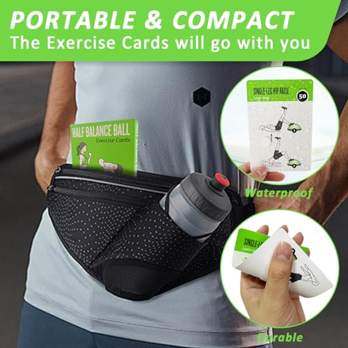 Half Balance Ball Workout Cards, 62 Exercises Cards Deck Large Size 5" x 3.5" Fitness Cards for Women & Men, Beginner Fitness Guide to Training Exercises at Home or Gym