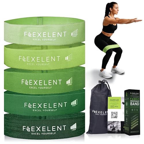 Fabric Resistance Bands for Working Out – 5 Strength Levels from Extra Light to Extra Heavy – Thick Workout Bands for Legs, Glutes, HIPS, Stretching, Strength Training with Storage Bag - color: Short Green Set