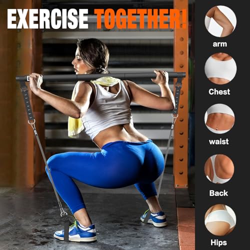 Pilates Bar Kit with Resistance Bands,Pilates Bar with Stackable Bands Workout Equipment for Legs,Hip,Waist and Arm,Exercise Fitness Equipment for Women & Men Home Gym Yoga Pilates - color: Jet Black