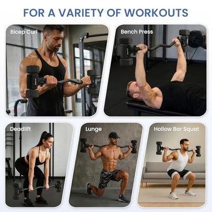 Dumbbell to Barbell Converter 2.0 – Transform Dumbbells into Barbell Set for Home Gym, Adjustable Weight Bar with Anti-Slip Foam Grip, Steel Clamp & 200LB Max Capacity, Compatible with Standard Dumbbells (Wave)