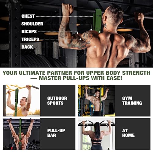 Pull Up Assistance Bands, Pull Up Bar Resistance Bands, Pull Up Bands for Enhanced Strength Training, Muscle Training, 3 Heavy-Duty Adjustable Pull Up Assist Strap & Comfortable Foot Strap - style: Army Green
