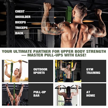 Pull Up Assistance Bands, Pull Up Bar Resistance Bands, Pull Up Bands for Enhanced Strength Training, Muscle Training, 3 Heavy-Duty Adjustable Pull Up Assist Strap & Comfortable Foot Strap - style: Army Green