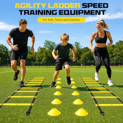 2 Pack 20ft Agility Ladder Set, 40ft Total Adjustable Speed Ladder with 12 Cones, 8 Stakes, 1 Carry Bag - Parallel Footwork Drills Gear for Football Soccer Basketball Training Equipment